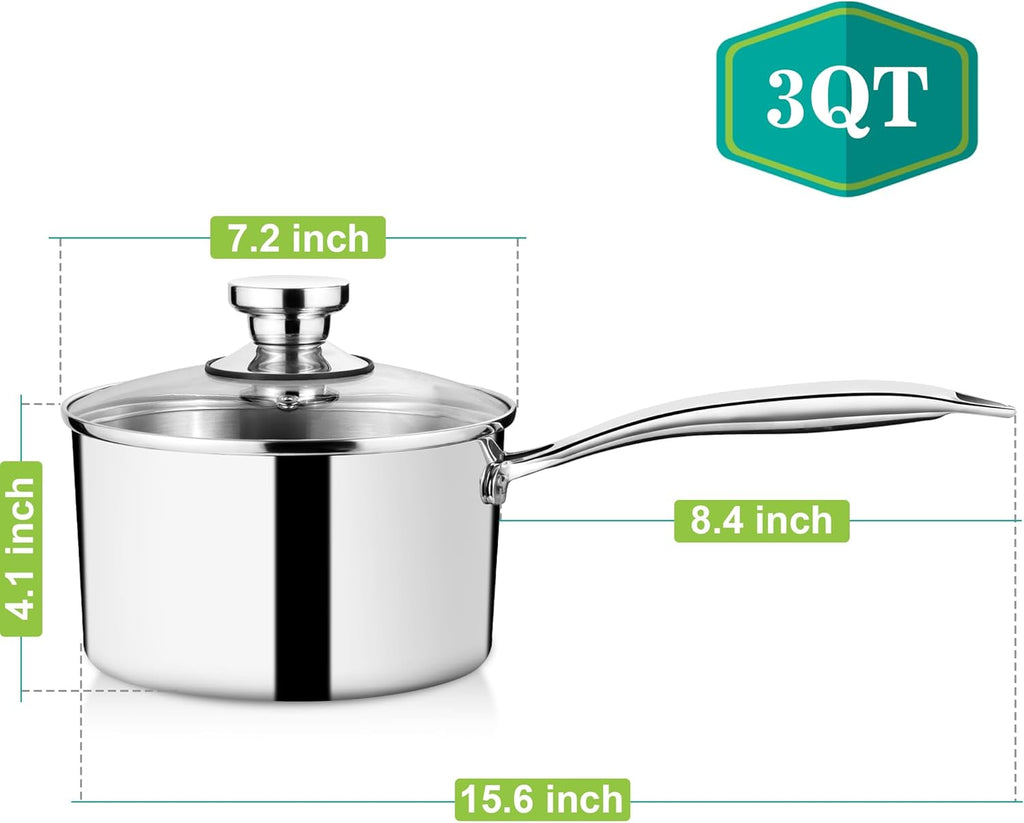 3 Quart Tri-Ply Stainless Steel Saucepan