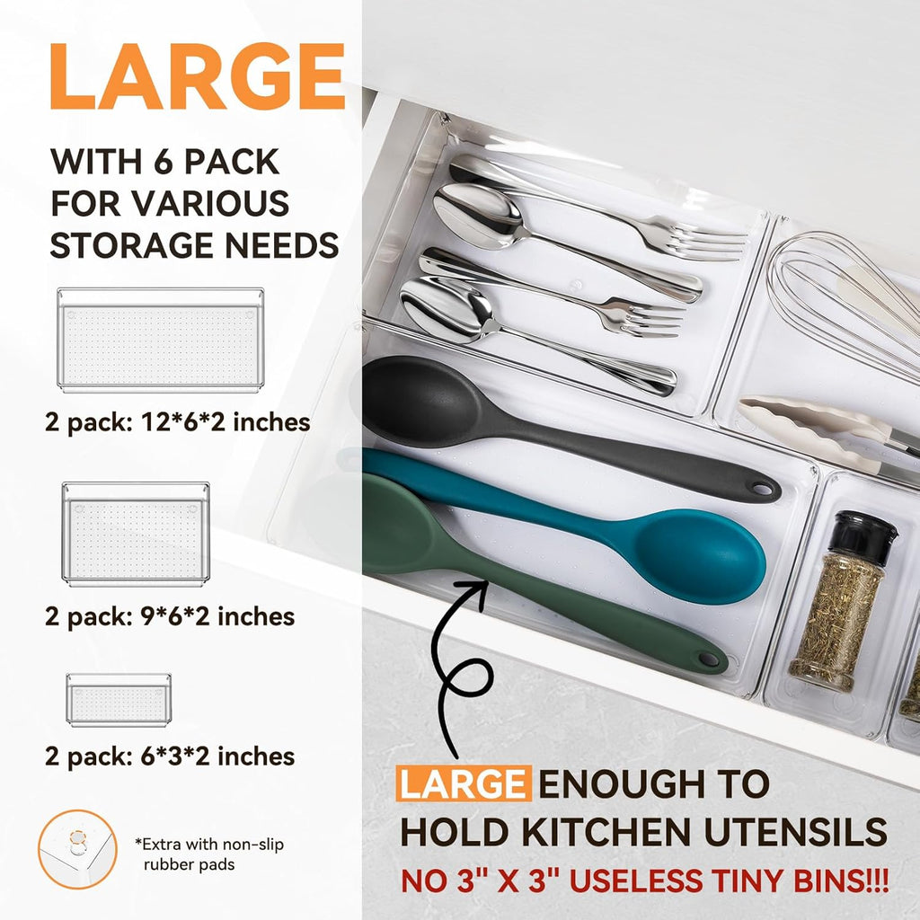 6 Pack Clear Drawer Organizer Trays