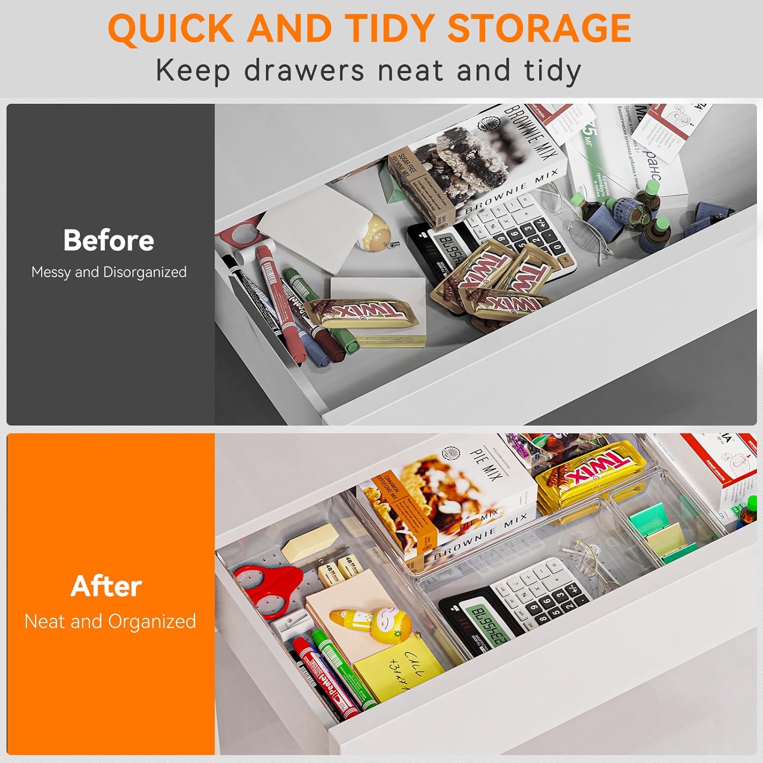 6 Pack Clear Drawer Organizer Trays