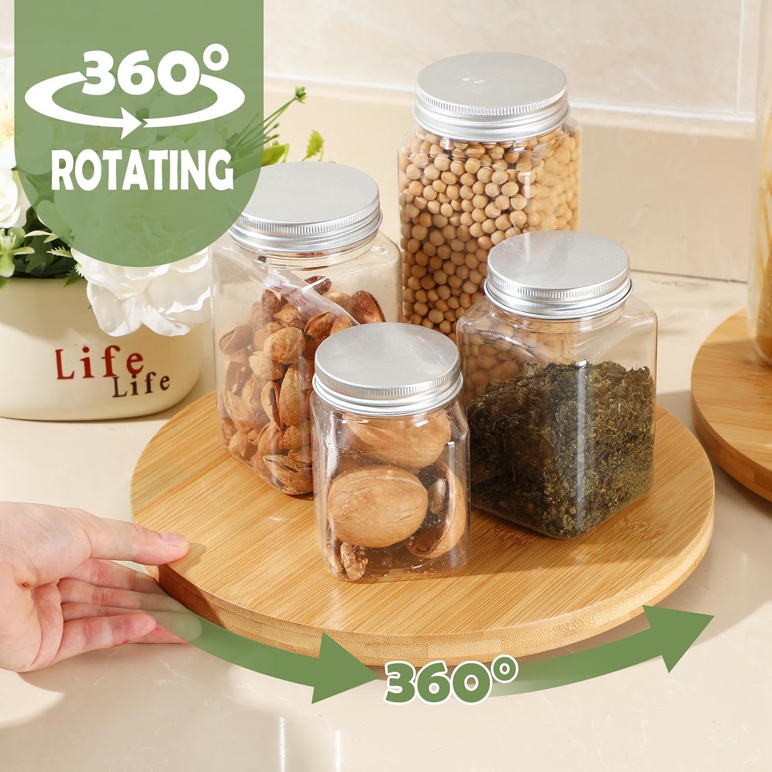 4 Pcs Bamboo Lazy Susan Organizer
