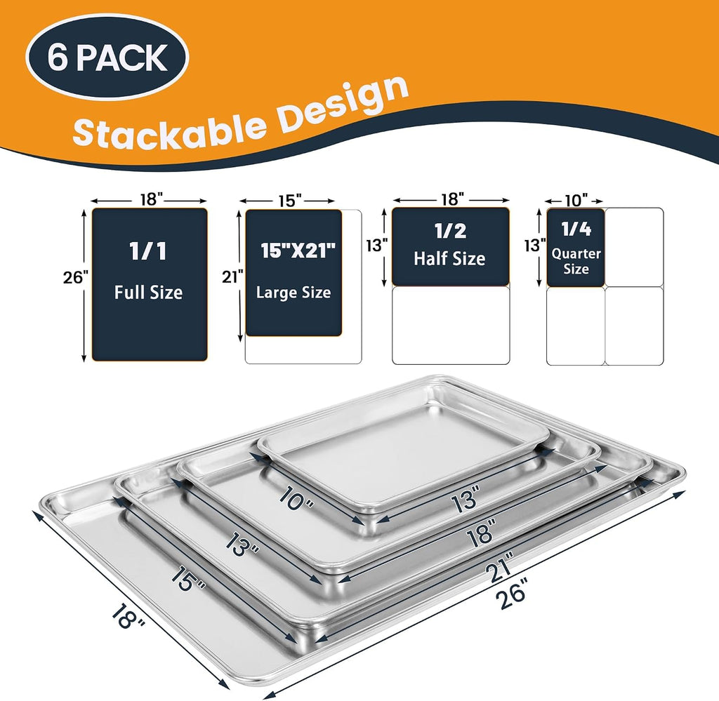 6 Pack Aluminum Baking Sheet Pan