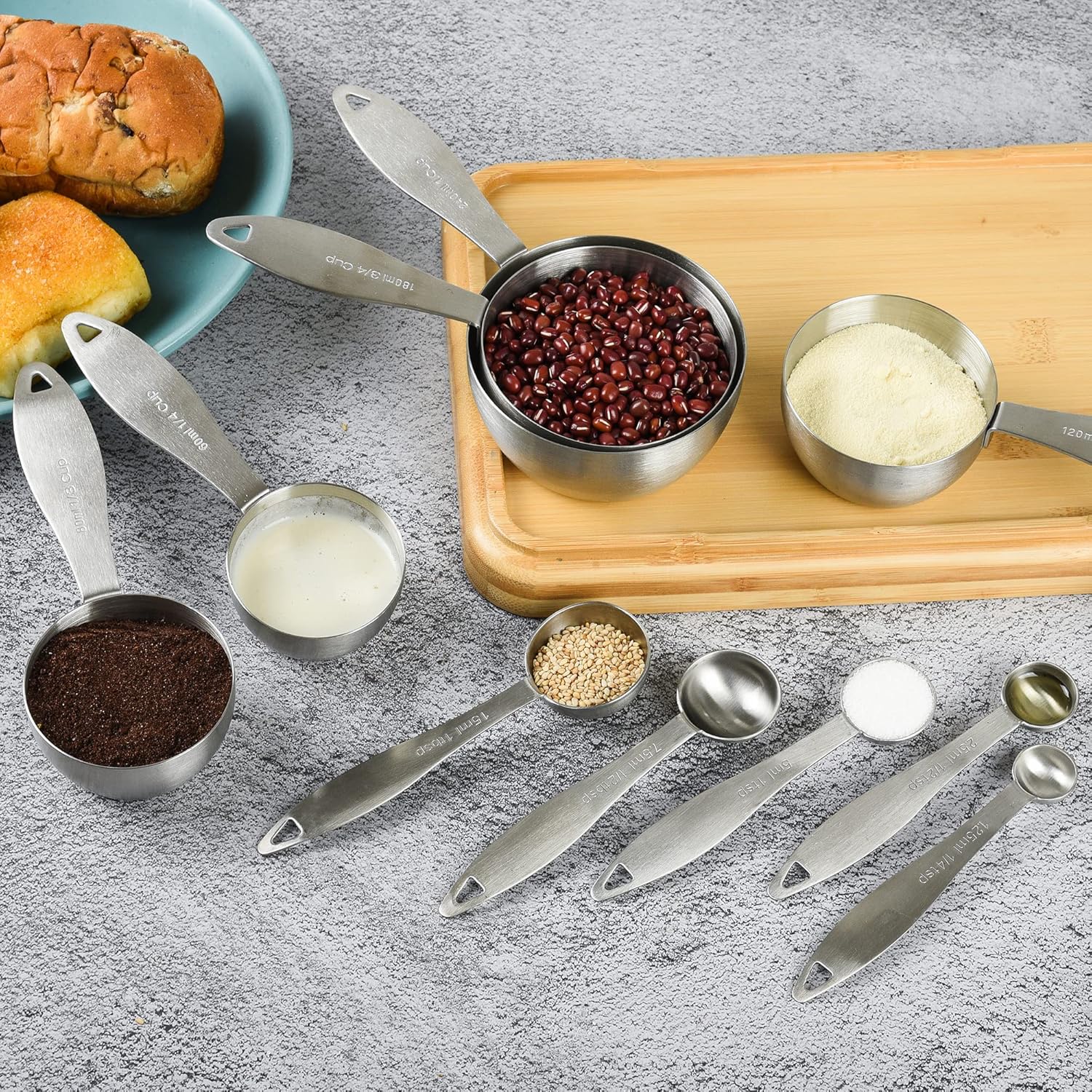 Stainless Steel Measuring Cups and Spoons Set